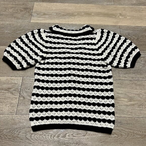 NWT Anthropologie Maeve Striped Crochet Sweater Knit Short Sleeve Cardigan Small - Picture 10 of 11